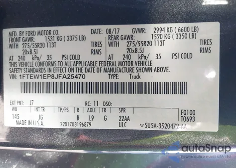 2018 Ford F-150 Xl из США, поврежденный, VIN 1FTEW1EP8JFA25470